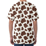 Brown And White Cow Print Men's Velvet T-Shirt