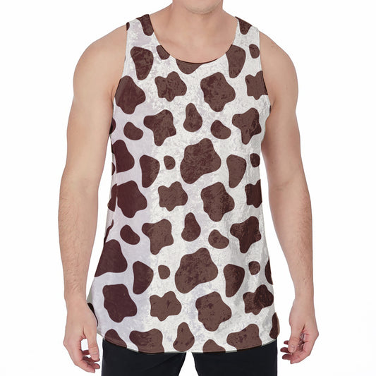 Brown And White Cow Print Men's Velvet Tank Top