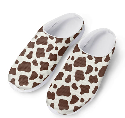 Brown And White Cow Print Mesh Casual Shoes
