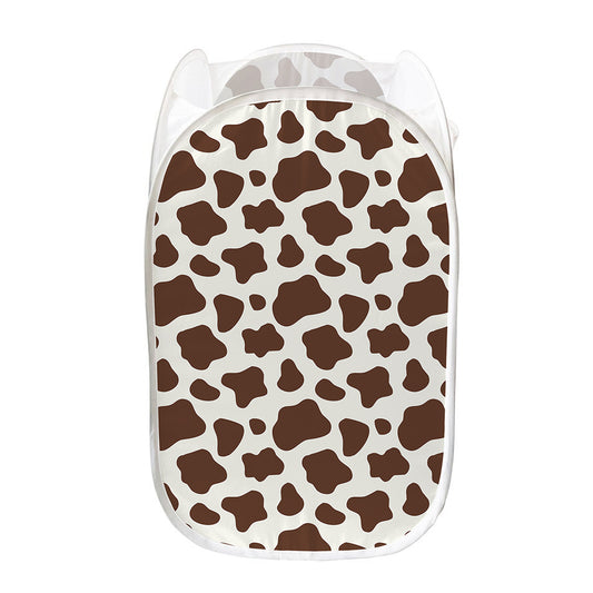 Brown And White Cow Print Mesh Laundry Hamper