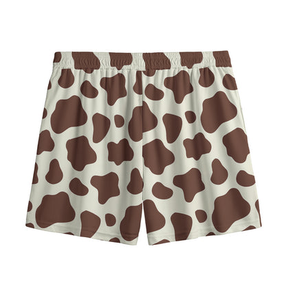 Brown And White Cow Print Mesh Shorts