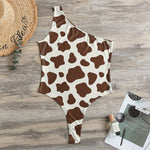 Brown And White Cow Print One Shoulder Bodysuit