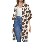 Brown And White Cow Print Open Front Beach Cover Up
