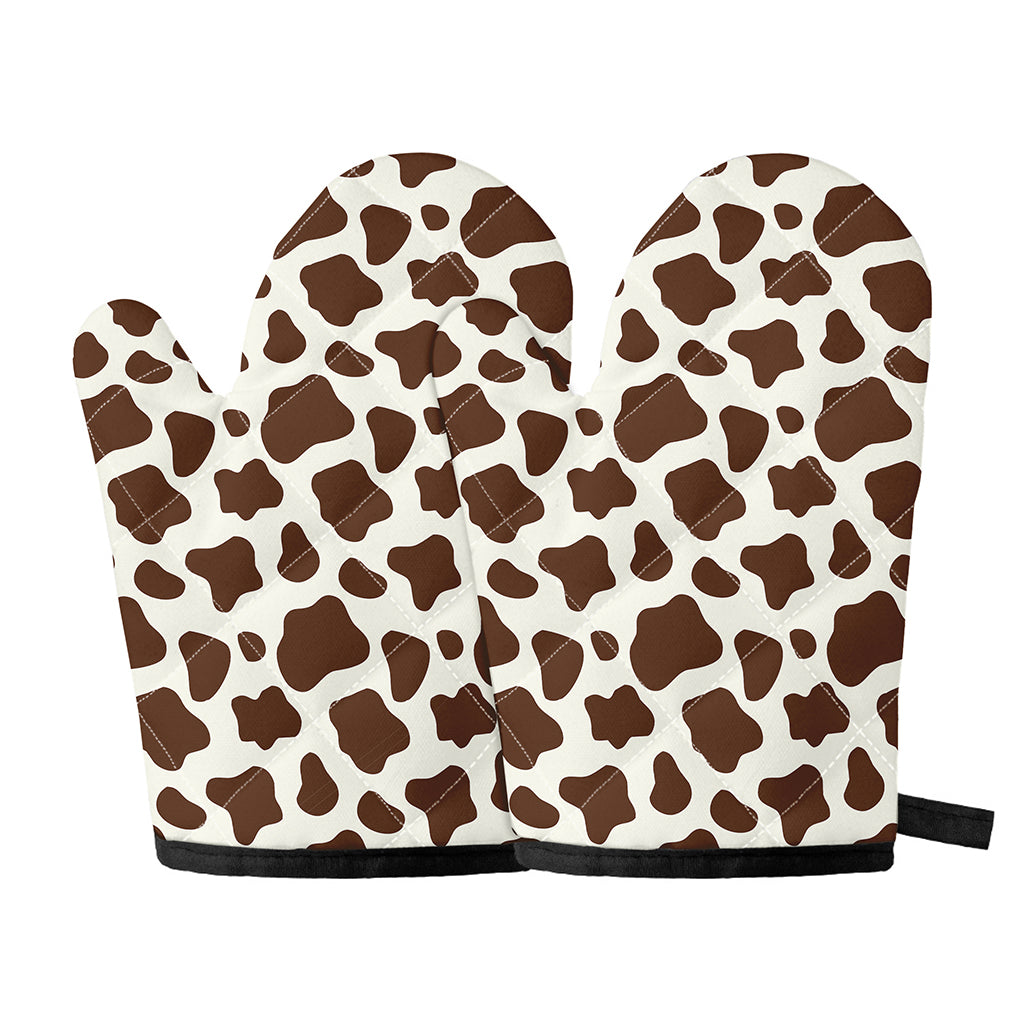 Brown And White Cow Print Oven Mitts