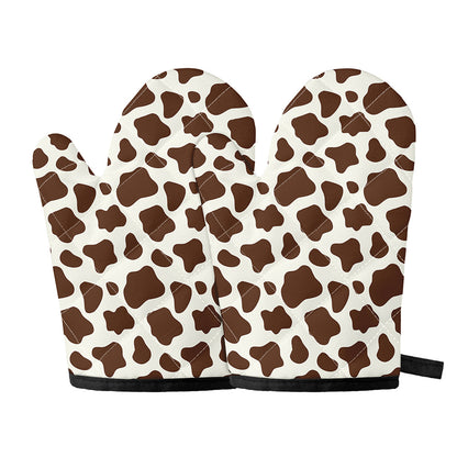 Brown And White Cow Print Oven Mitts
