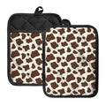 Brown And White Cow Print Pot Holders With Pocket