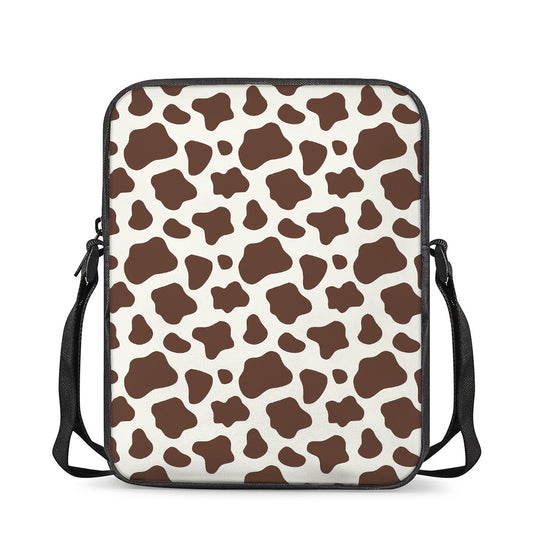 Brown And White Cow Print Rectangular Crossbody Bag