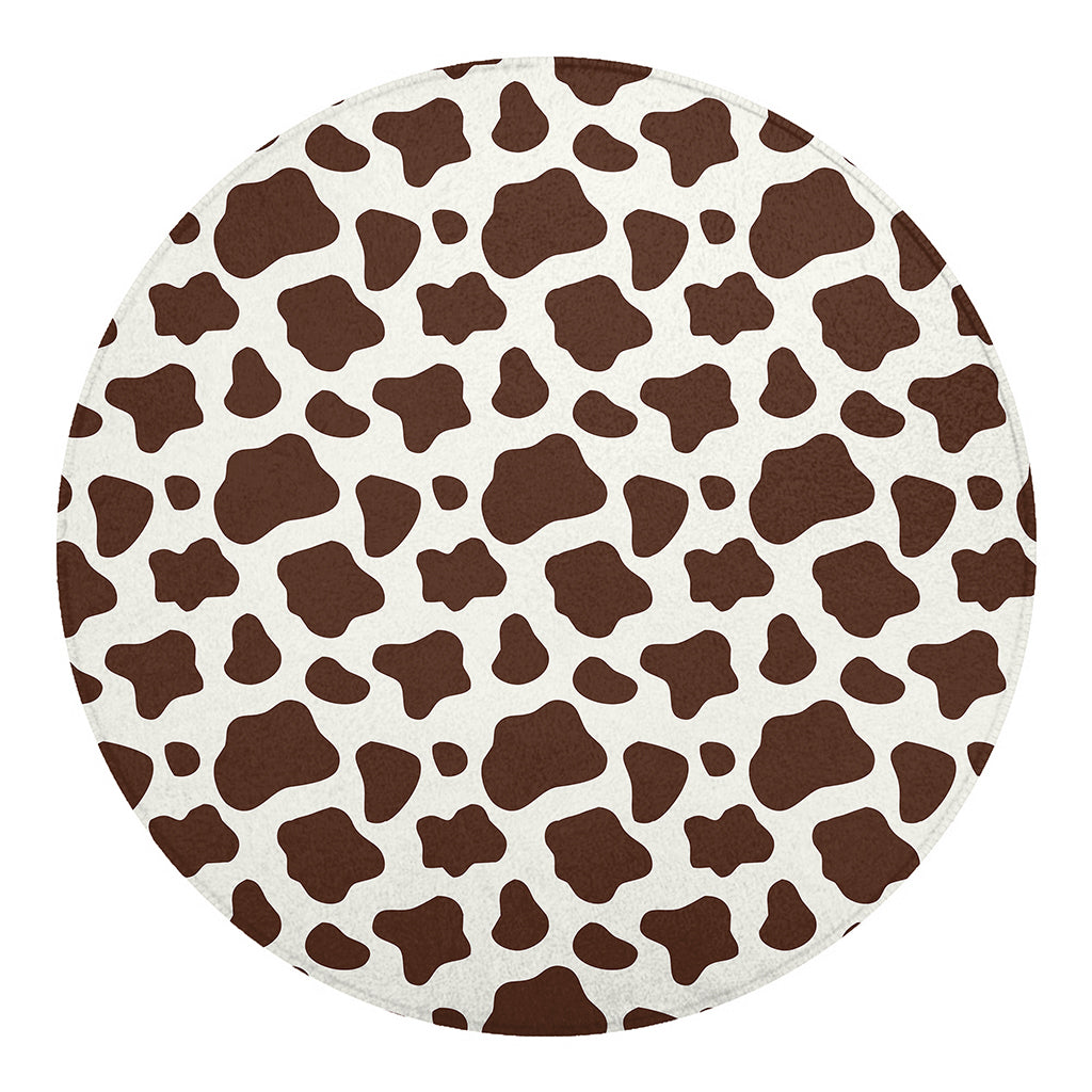 Brown And White Cow Print Round Blanket