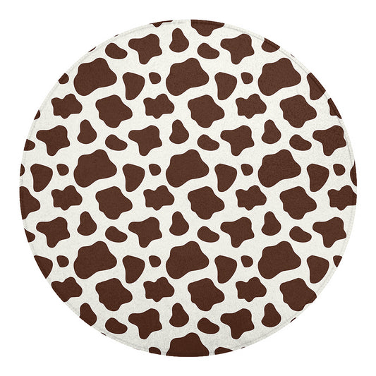Brown And White Cow Print Round Blanket