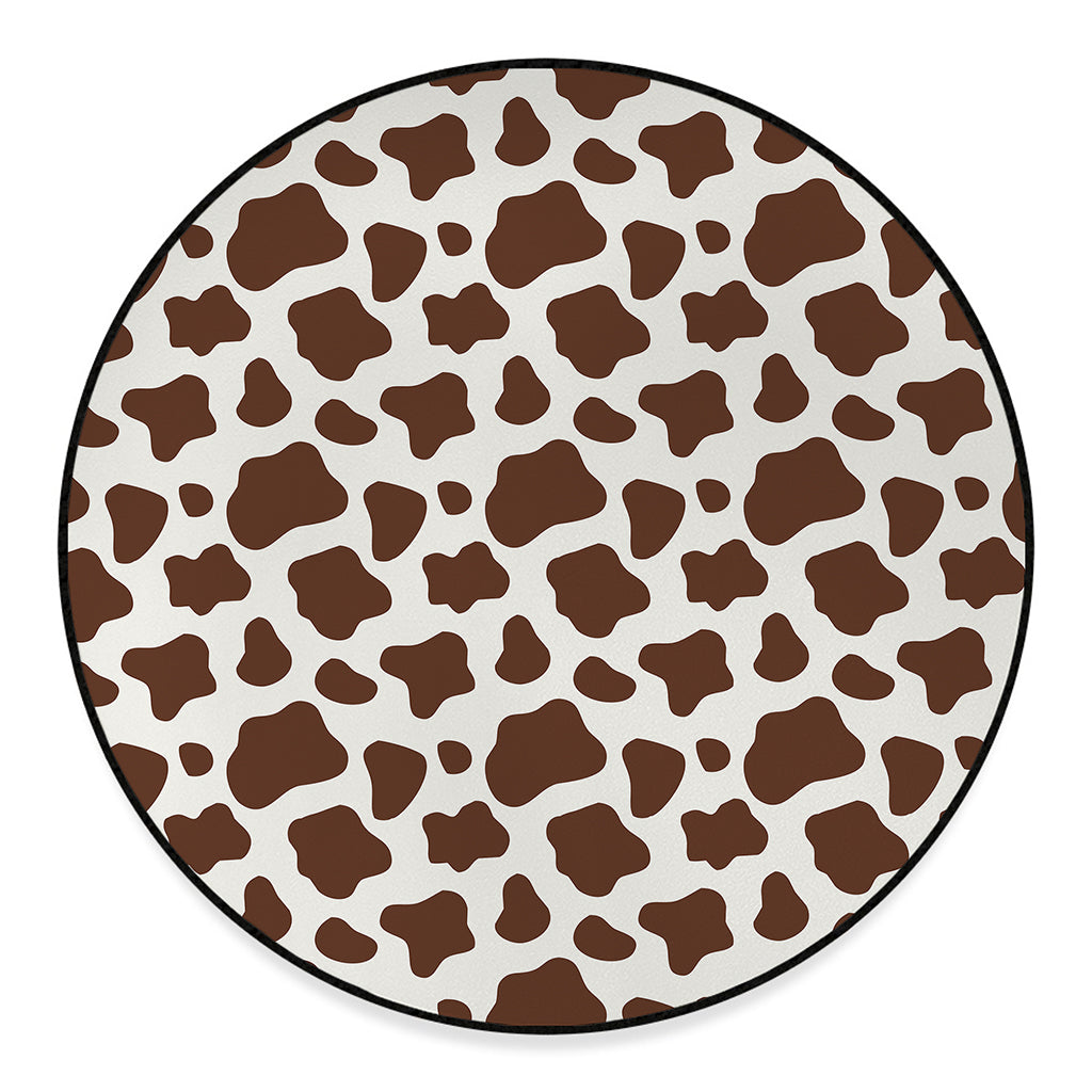 Brown And White Cow Print Round Floor Mat