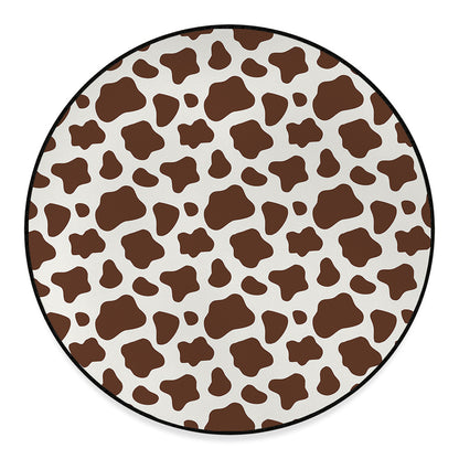 Brown And White Cow Print Round Floor Mat