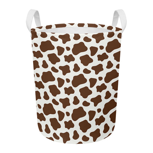 Brown And White Cow Print Round Laundry Basket