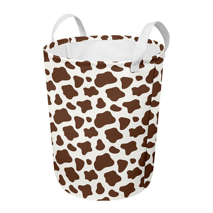 Brown And White Cow Print Round Laundry Basket