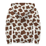 Brown And White Cow Print Sherpa Lined Zip Up Hoodie