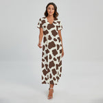 Brown And White Cow Print Short Sleeve Maxi Dress