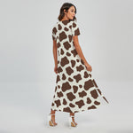 Brown And White Cow Print Short Sleeve Maxi Dress