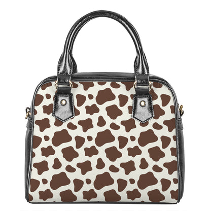 Brown And White Cow Print Shoulder Handbag
