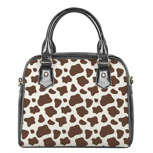 Brown And White Cow Print Shoulder Handbag