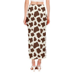 Brown And White Cow Print Side Slit Maxi Skirt