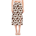 Brown And White Cow Print Side Slit Midi Skirt