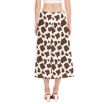 Brown And White Cow Print Side Slit Midi Skirt