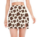 Brown And White Cow Print Side Slit Mini Skirt