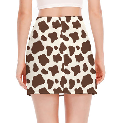 Brown And White Cow Print Side Slit Mini Skirt