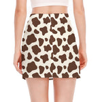 Brown And White Cow Print Side Slit Mini Skirt