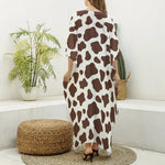Brown And White Cow Print Silk V-Neck Kaftan Dress