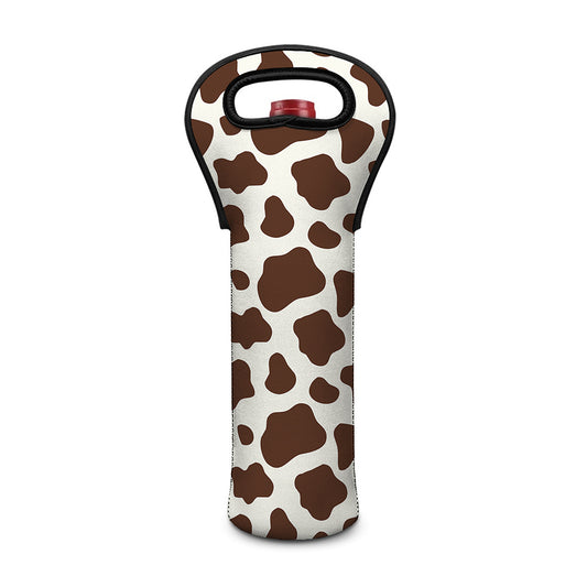Brown And White Cow Print Single Neoprene Wine Tote