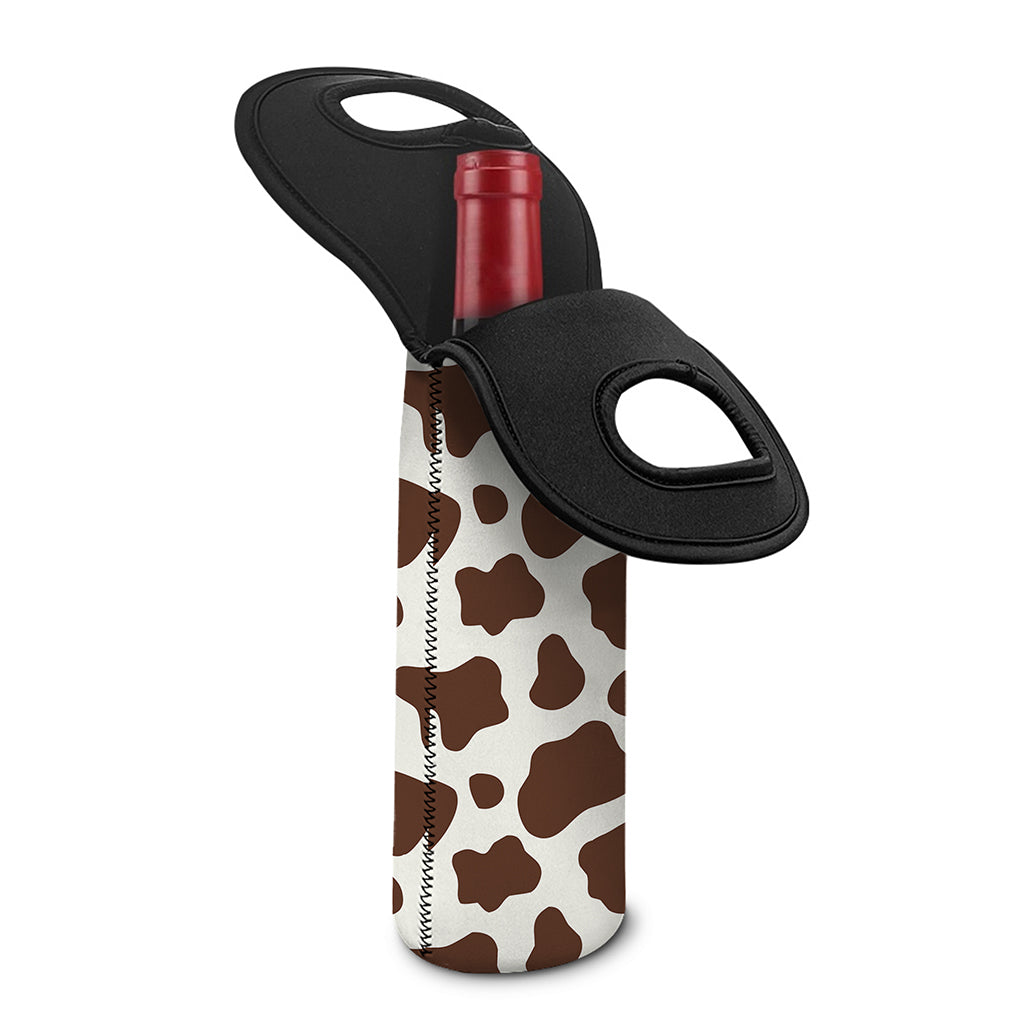 Brown And White Cow Print Single Neoprene Wine Tote