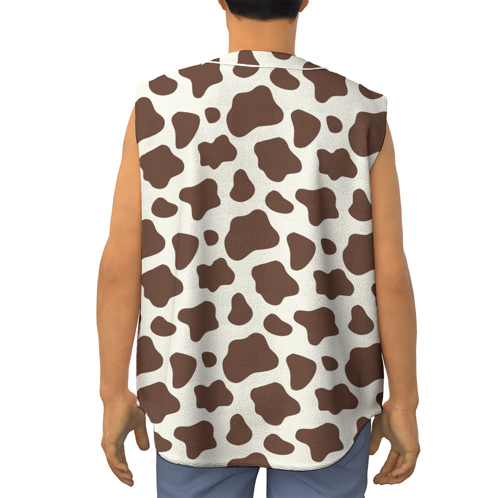 Brown And White Cow Print Sleeveless Baseball Jersey