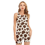 Brown And White Cow Print Sleeveless One Piece Swimsuit