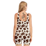 Brown And White Cow Print Sleeveless One Piece Swimsuit