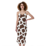 Brown And White Cow Print Slim Fit Midi Cami Dress