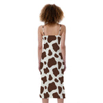 Brown And White Cow Print Slim Fit Midi Cami Dress