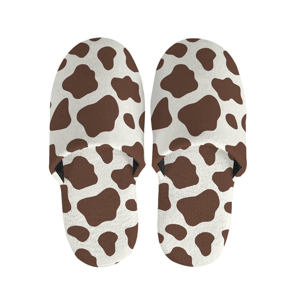 Brown And White Cow Print Slippers