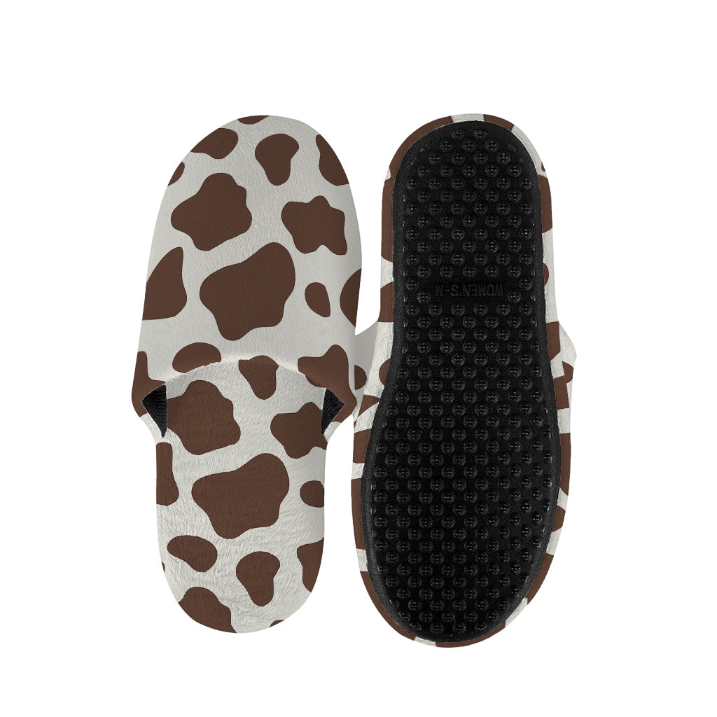 Brown And White Cow Print Slippers