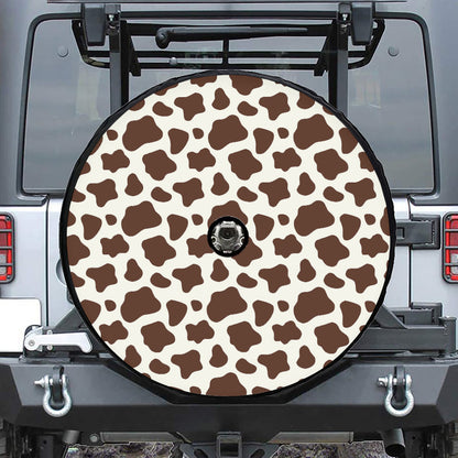 Brown And White Cow Print Tire Cover With Camera Hole