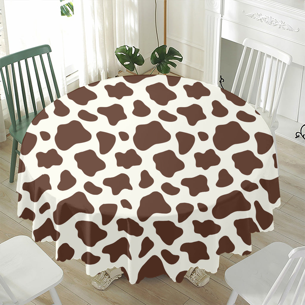 Brown And White Cow Print Waterproof Round Tablecloth