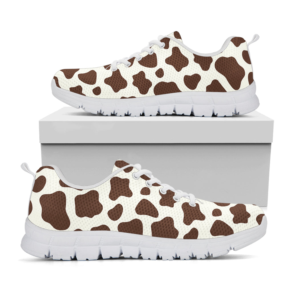 Brown And White Cow Print White Running Shoes