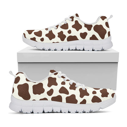 Brown And White Cow Print White Running Shoes