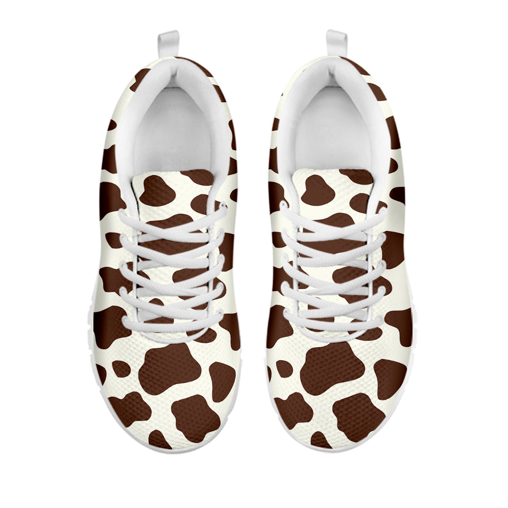 Brown And White Cow Print White Running Shoes