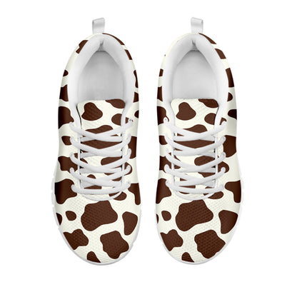 Brown And White Cow Print White Running Shoes