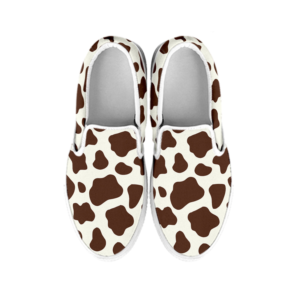 Brown And White Cow Print White Slip On Sneakers