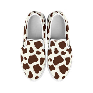 Brown And White Cow Print White Slip On Sneakers