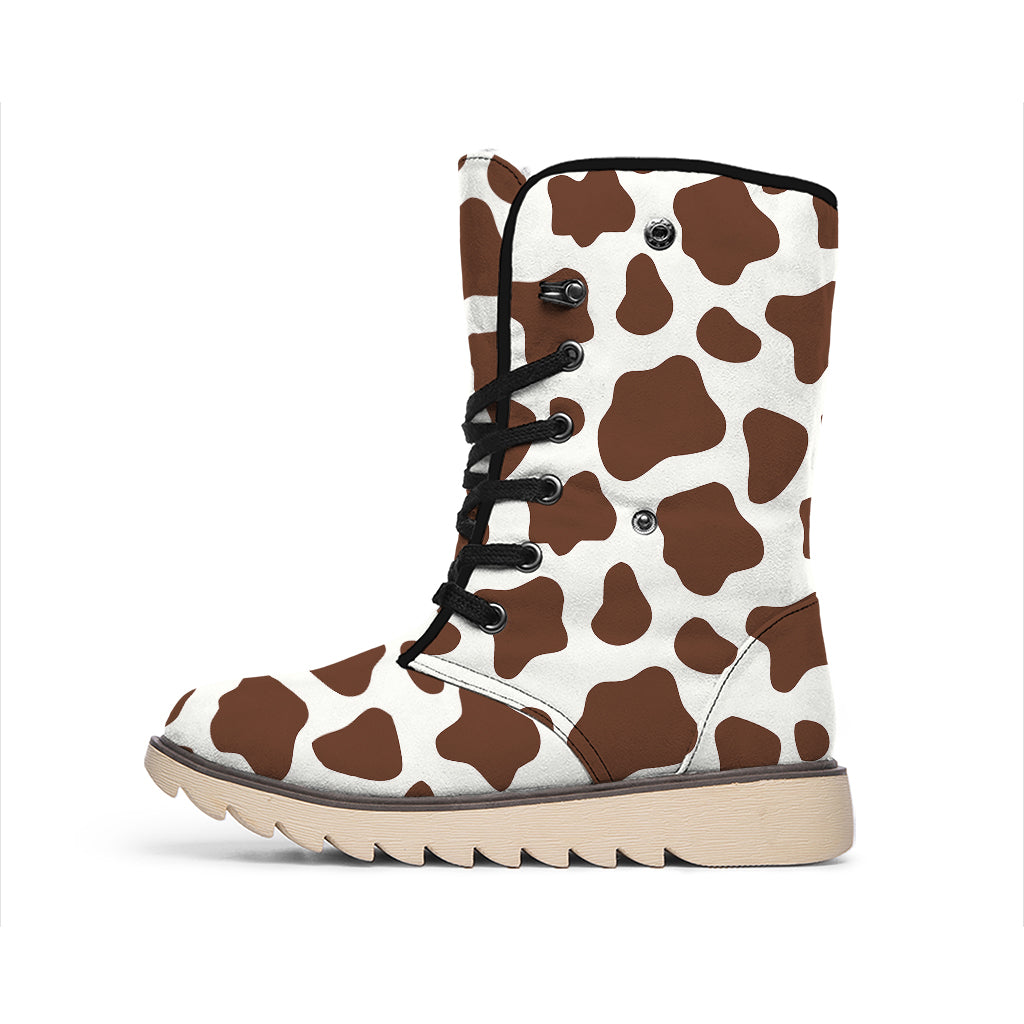 Brown And White Cow Print Winter Boots