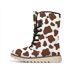 Brown And White Cow Print Winter Boots