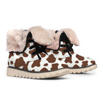 Brown And White Cow Print Winter Boots