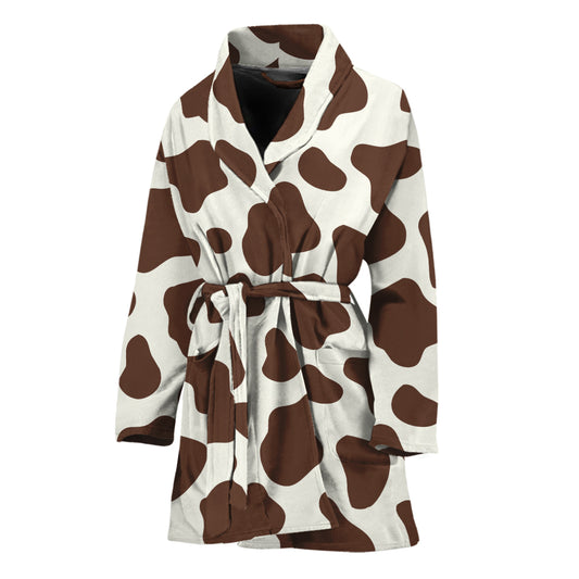 Brown And White Cow Print Women's Bathrobe